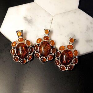 Beautiful Amber Pendant in Solid Vermeil  | Cabochon Cut | Bezel Setting